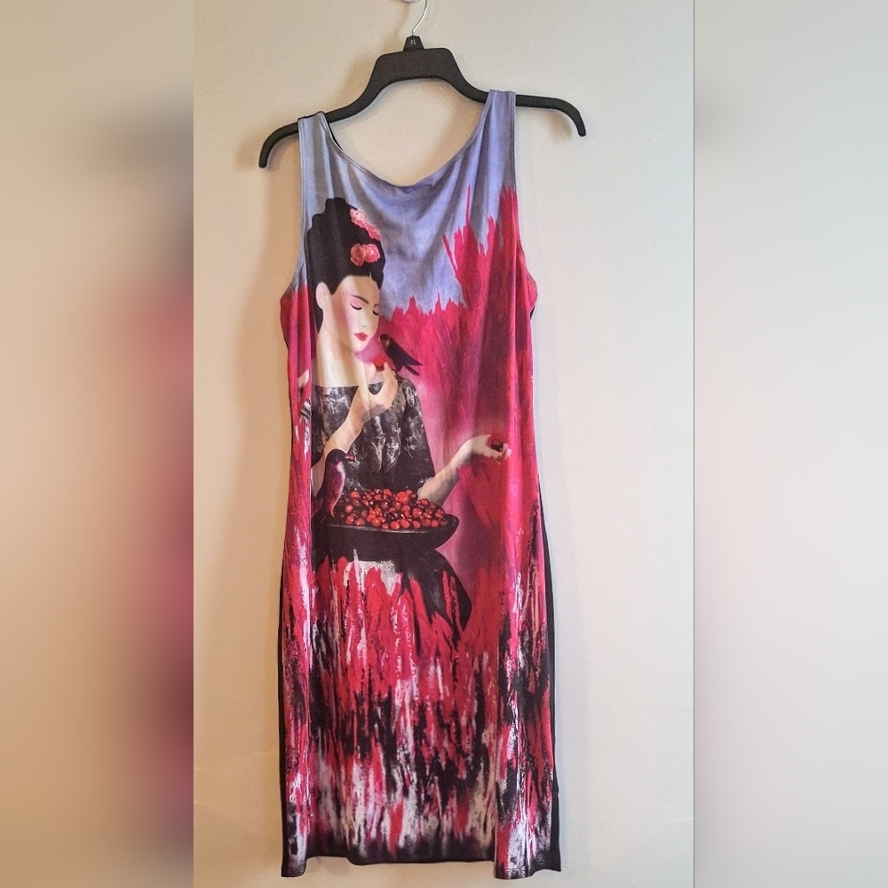 Laundry By Shelli Segal Fuschia, Purple, Red And Black Artistic Designer Dress